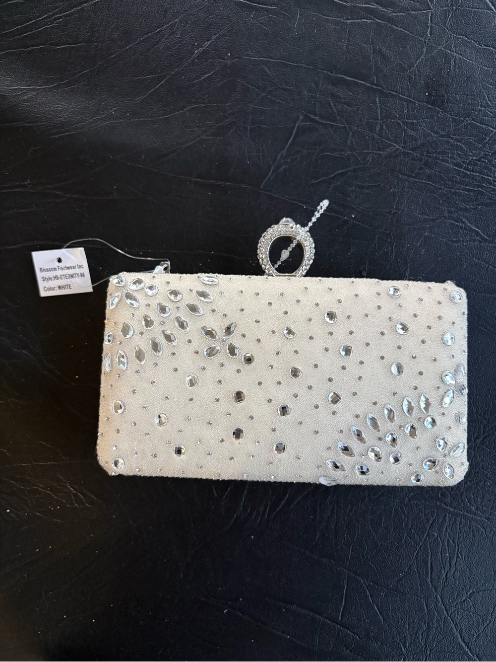 De Blossom White Rhinestone Bridal Evening Clutch